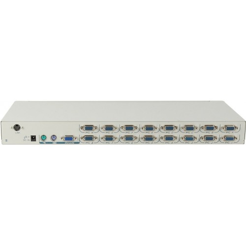 Переключатель REXTRON KVM 1 консоль, 1U, 16 портов D-Sub(15-pin)+PS/2, экранное OSD-меню, 12 кабелей