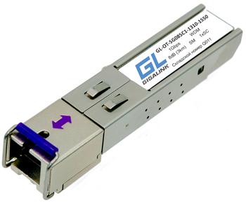 Модуль GIGALINK SFP, WDM, 1Гбит/c, одно волокно SM, SC, Tx:1550/Rx:1310 нм, 8 дБ (до 3 км) (GL-10R)