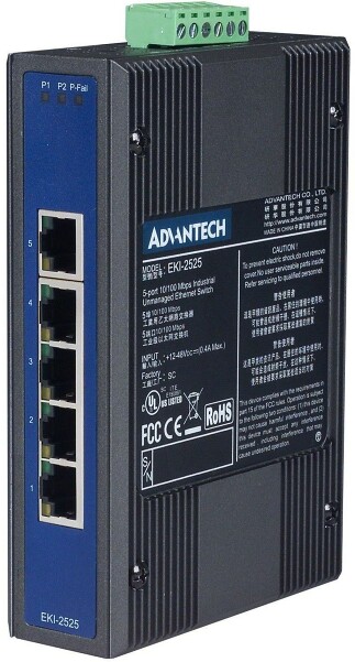 Промышленный 5-портовый неуправляемый коммутатор 10/100 BaseT(X) Ethernet, резервируемое питание, -