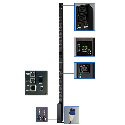 Tripp Lite PDUMV32HVNET Управляемый БРП, 230В, 32А, розетки 20хC13 и 4хC19, вход IEC309 32A 2P+E, 0U