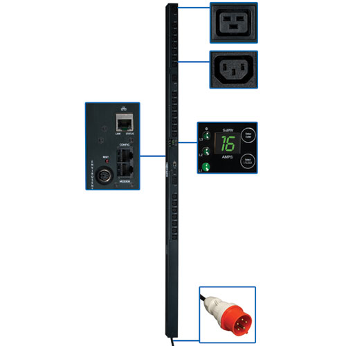Tripp Lite PDU3XVSR10G16 3-фазный (400В) управляемый БРП, 11кВА, 16A на фазу, вход IEC-309 красный 1
