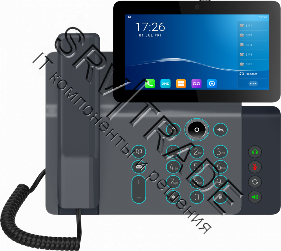 IP телефон, 20 линий SIP, 2х10/100/1000, 5" цветной дисплей, 60  клавиш быстрого набора, POE, Blueto