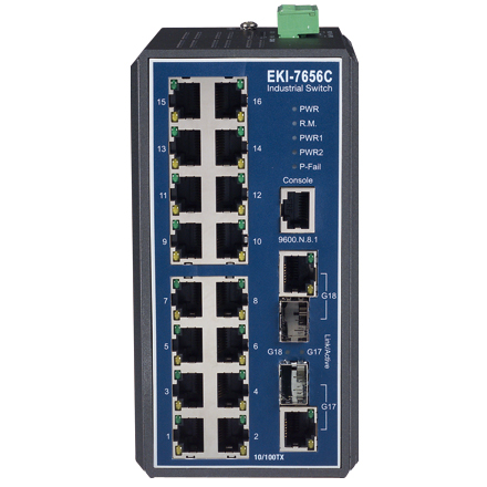 Управляемый коммутатор Ethernet, 16 портов Fast Ethernet RJ-45, 2 комбо порта Gigabit RJ-45/SFP, AD